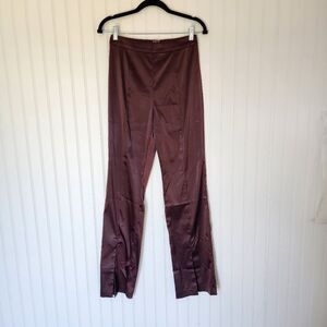 NEW DO+BE Chocolate Brown Satin Contemporary High Waist Split Hem Pants Medium
